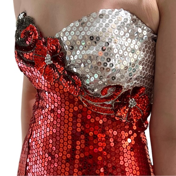 Vintage Las Vegas Alyce Designs Red Sequin Evening Gown Strapless 1980-1990s - Picture 6 of 16